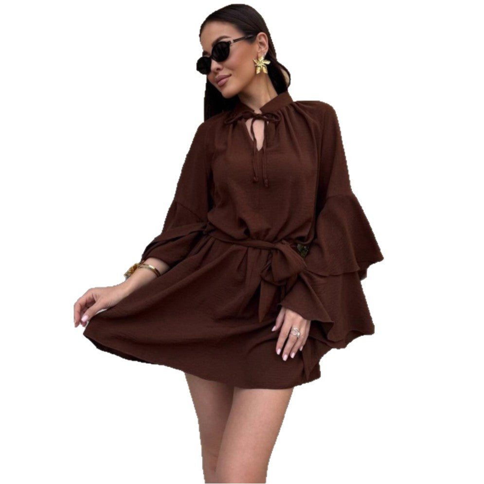 Damen lässiges Kleid mit voluminösen Ärmeln und Taillengürtel Stalluxe