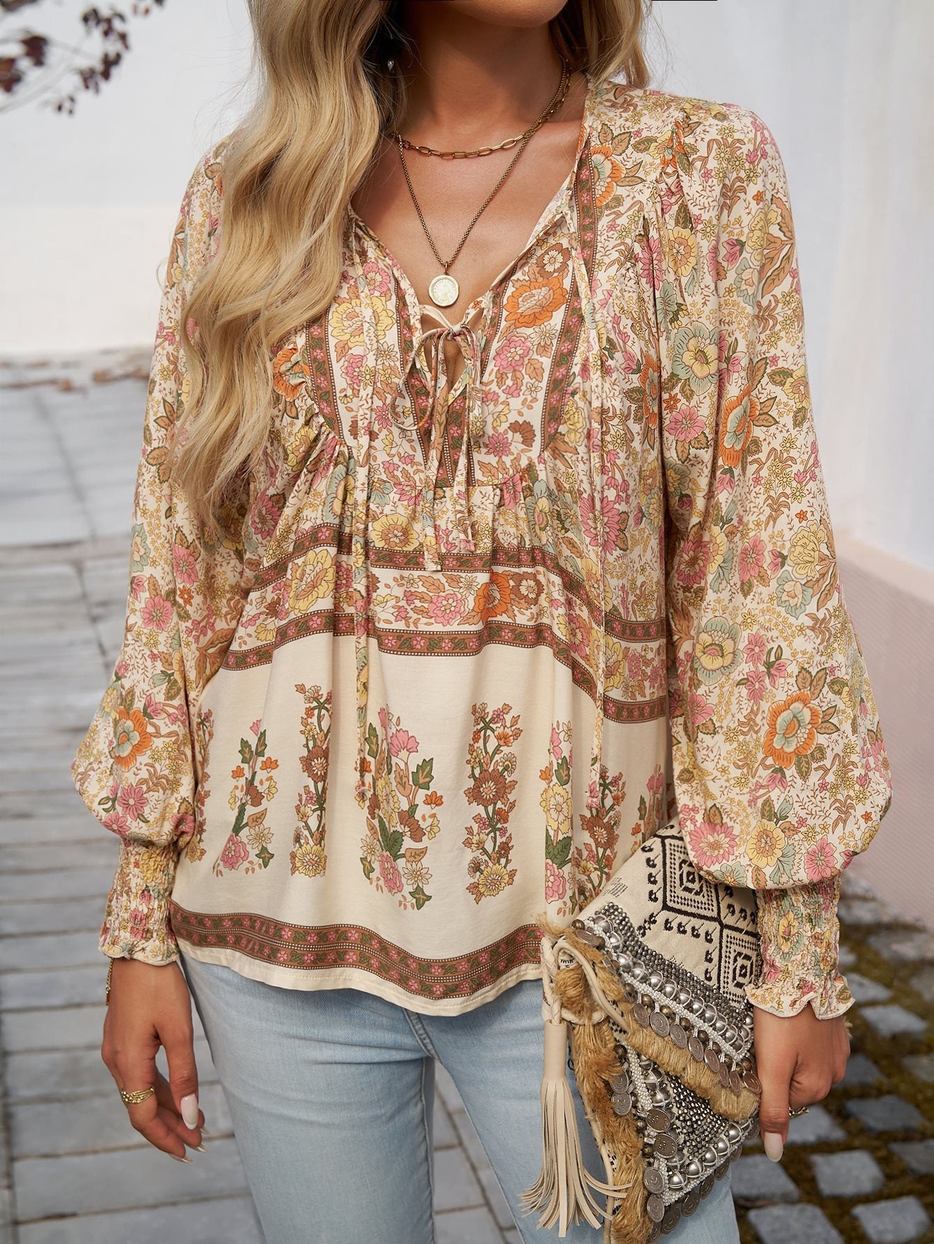 Damen luftige Bluse mit raffiniertem floralem Design und lockerem Schnitt Stalluxe