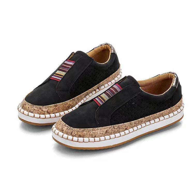 Damen Atmungsaktive Slip-On Sneakers mit elastischem Riemen und modischem Korkdesign Stalluxe