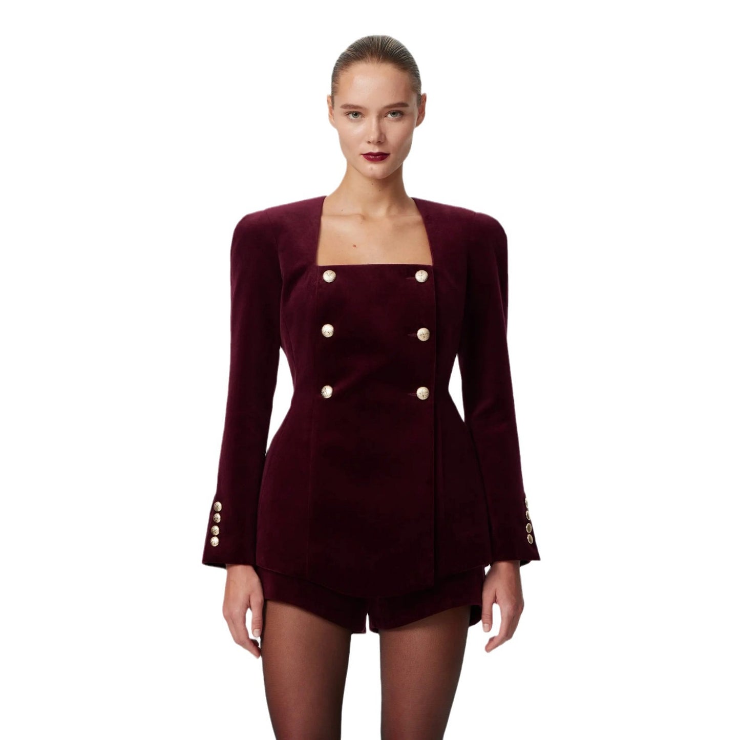 Damen Samt Blazer mit eleganten Knopfdetails Stalluxe