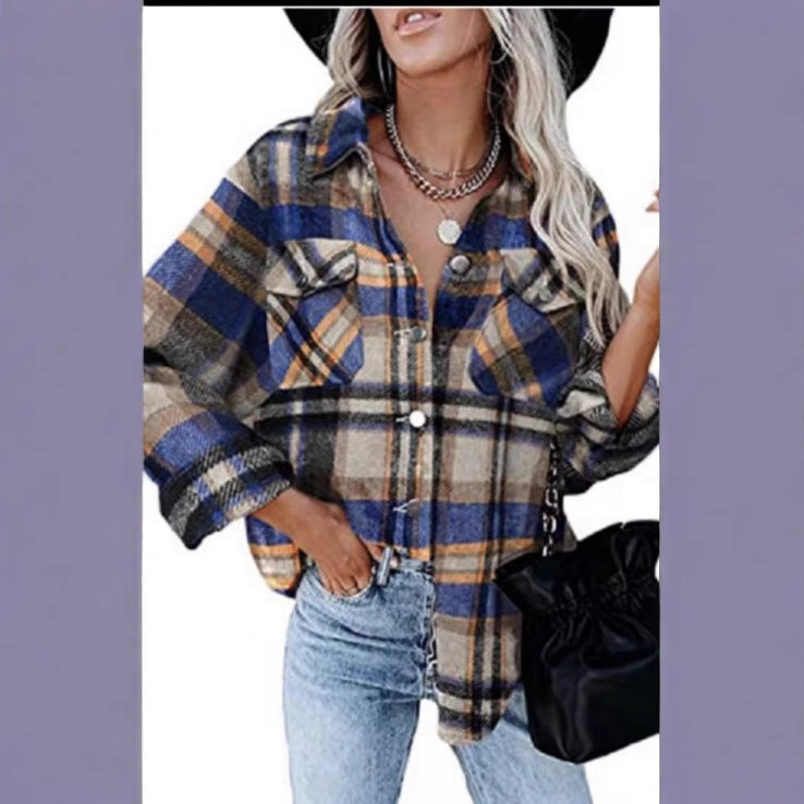 Damen Karierter Overshirt mit Knöpfen und Brusttaschen Stalluxe