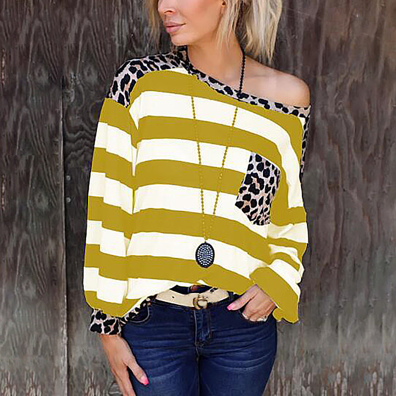 Damen lässiger Pullover mit modernem Streifenmix und Animal-Print Stalluxe