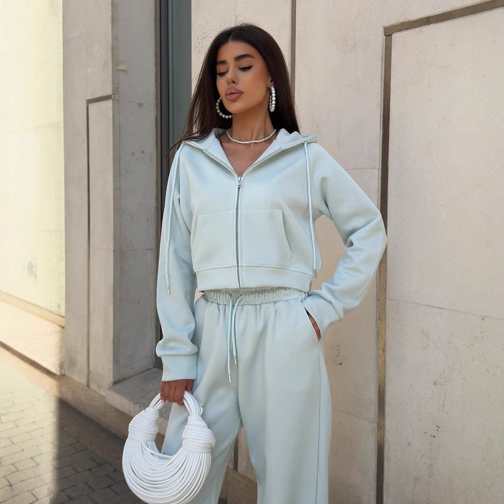 Damen trendiger Lounge-Anzug mit komfortablem Cropped Hoodie und weit geschnittenen Hosen Stalluxe