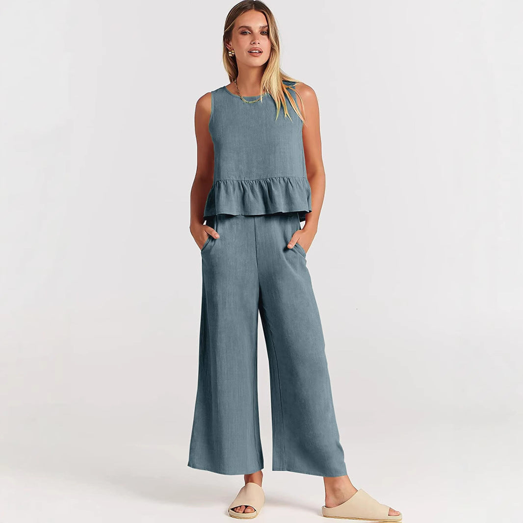 Damen luftiges und elegantes Zweiteiler-Set mit Rüschendetails Stalluxe