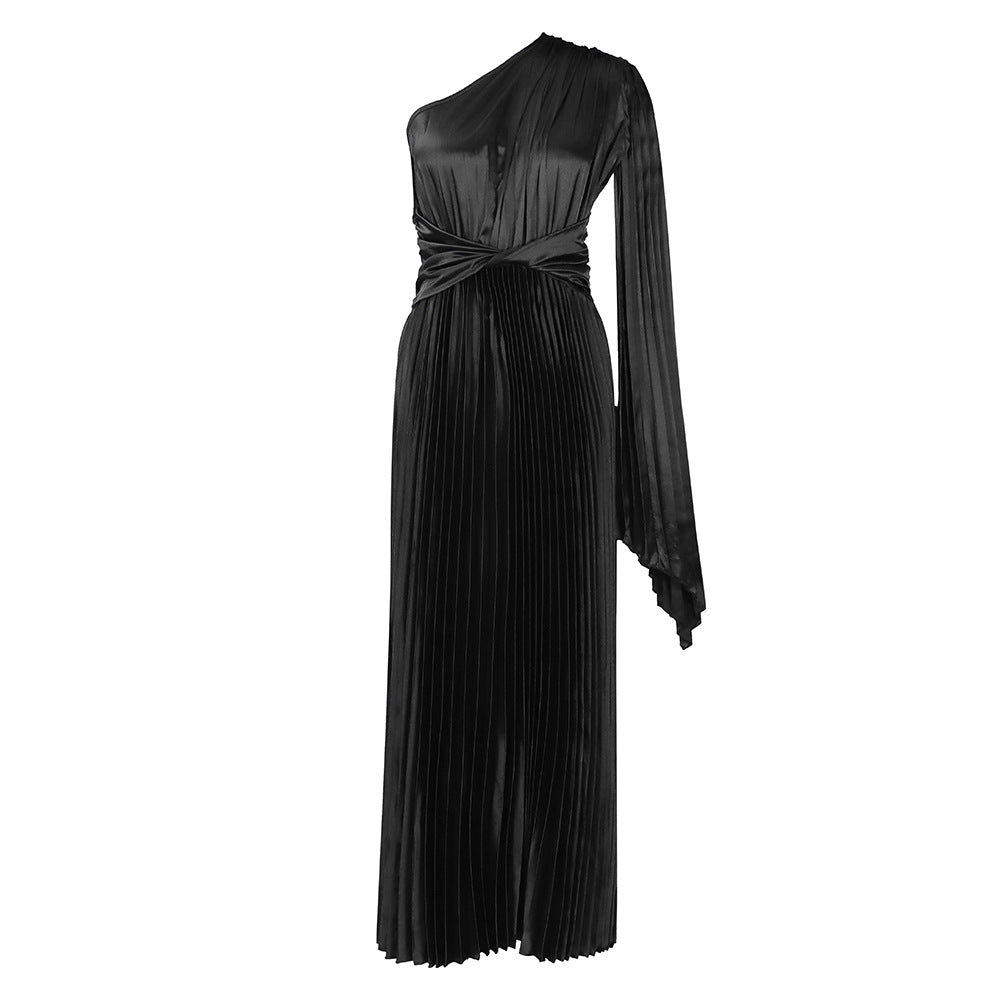 Damen Plissee Abendkleid mit asymmetrischem Design und taillierendem Gürtel Stalluxe