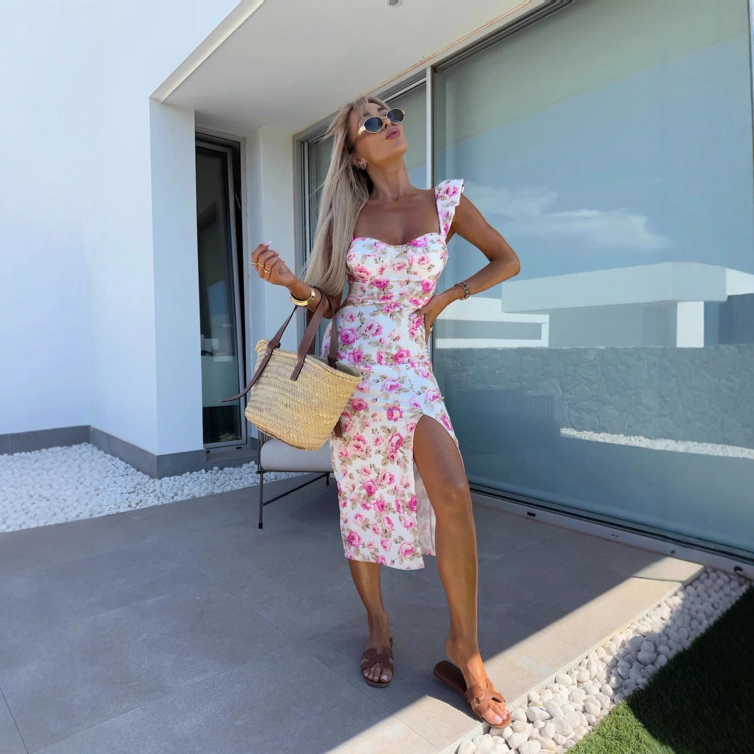 Damen Floral Maxikleid mit Rüschendetails und seitlichem Schlitz Stalluxe