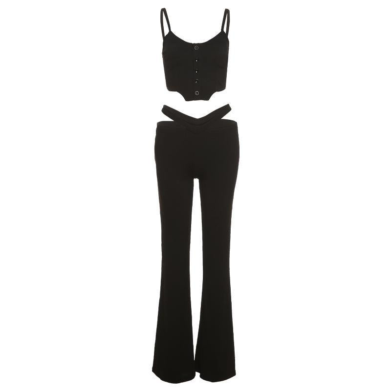Damen modisches Crop-Top und Flared-Hosen Set Stalluxe
