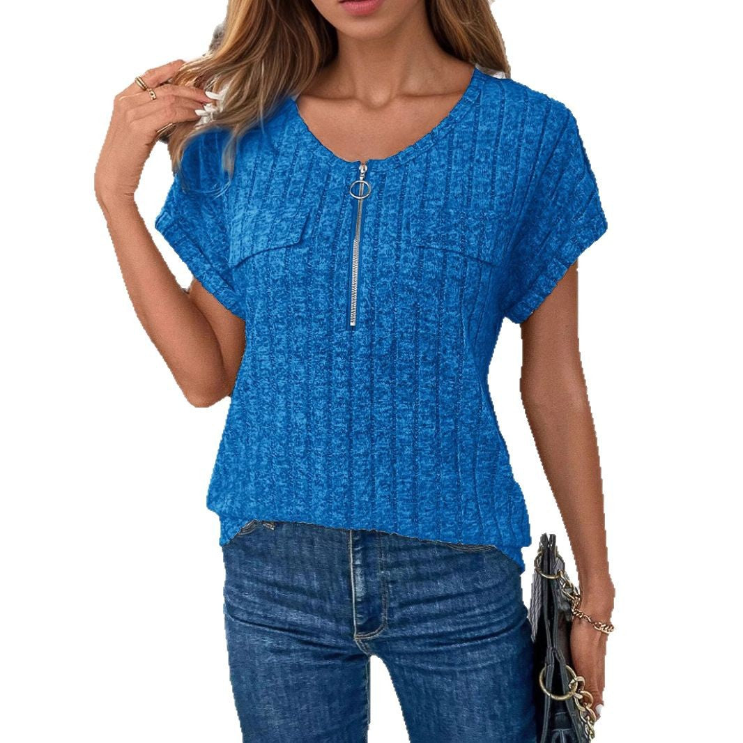 Damen Kurzarm Shirt mit modernem Reißverschluss und Brusttaschen Stalluxe