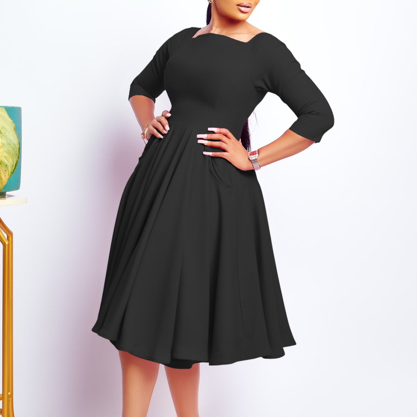 Damen Midi-Kleid mit eleganten Taschen und bequemem Schnitt Stalluxe