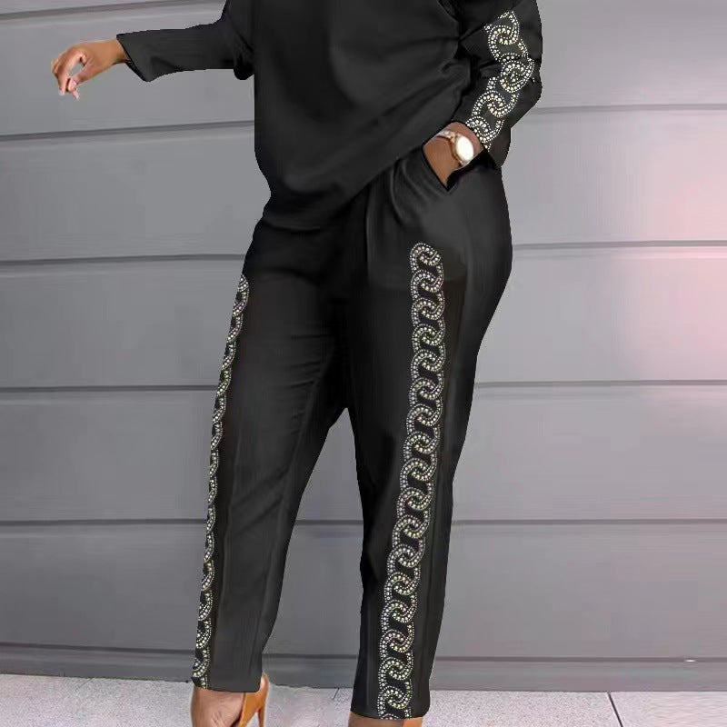 Damen Sportliches Lounge-Set mit geometrischem Muster und langärmeligen Oberteil Stalluxe