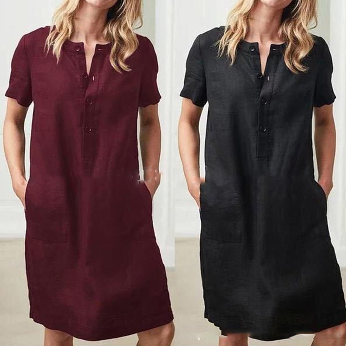 Damen Hemdkleid mit praktischen Taschen und Knopfleiste Stalluxe