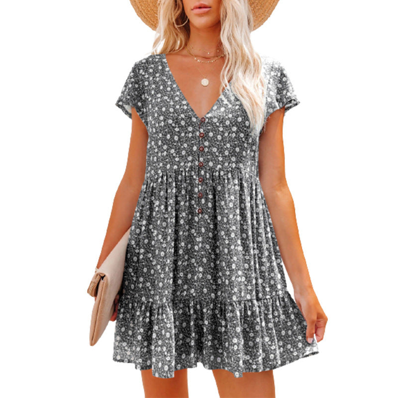 Damen Sommerkleid mit floralen Mustern und Knopfdetails Stalluxe