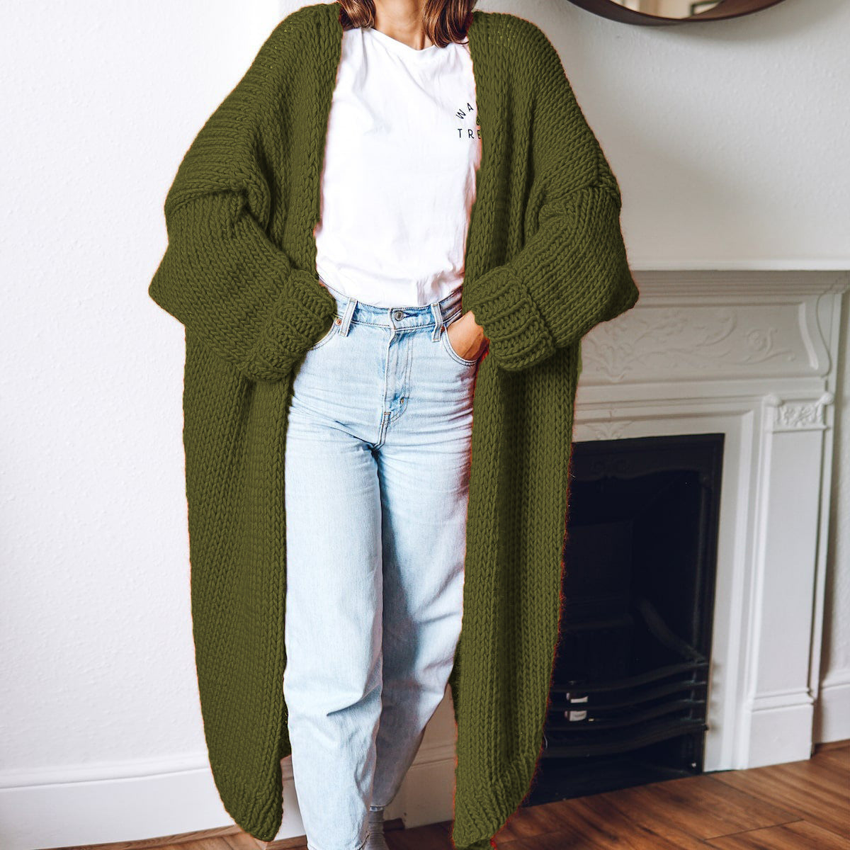 Damen Großer Strickmantel mit tiefen Taschen und voluminösen Ärmeln Stalluxe