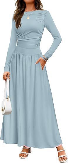 Damen Elegantes Maxikleid mit langen Ärmeln und praktischen Taschen Stalluxe