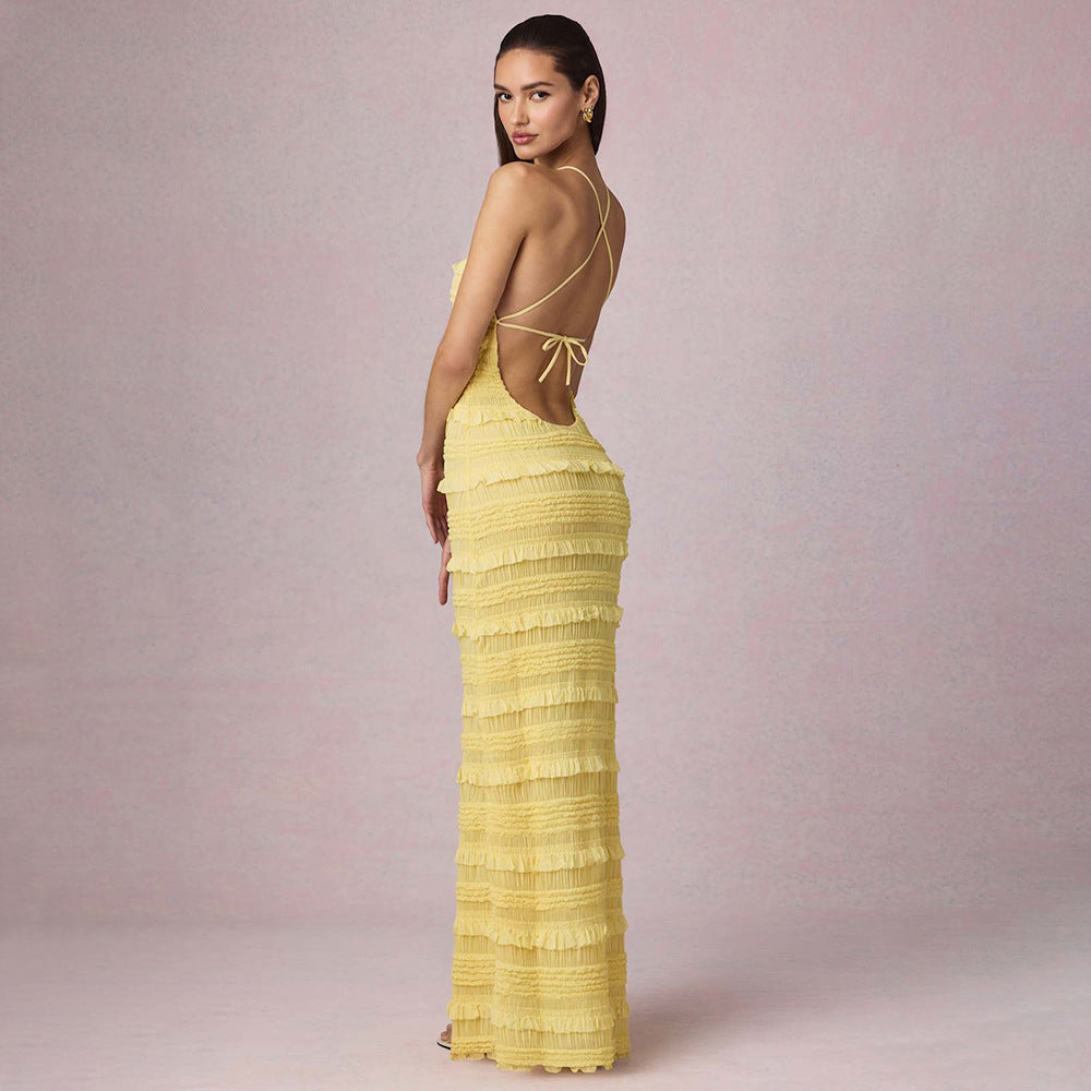 Damen Maxi-Kleid mit Rüschendetails und elegantem Schnitt Stalluxe