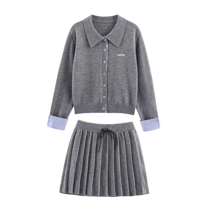 Damen Set aus Strickjacke und Rock mit eleganter Plissee-Optik Stalluxe