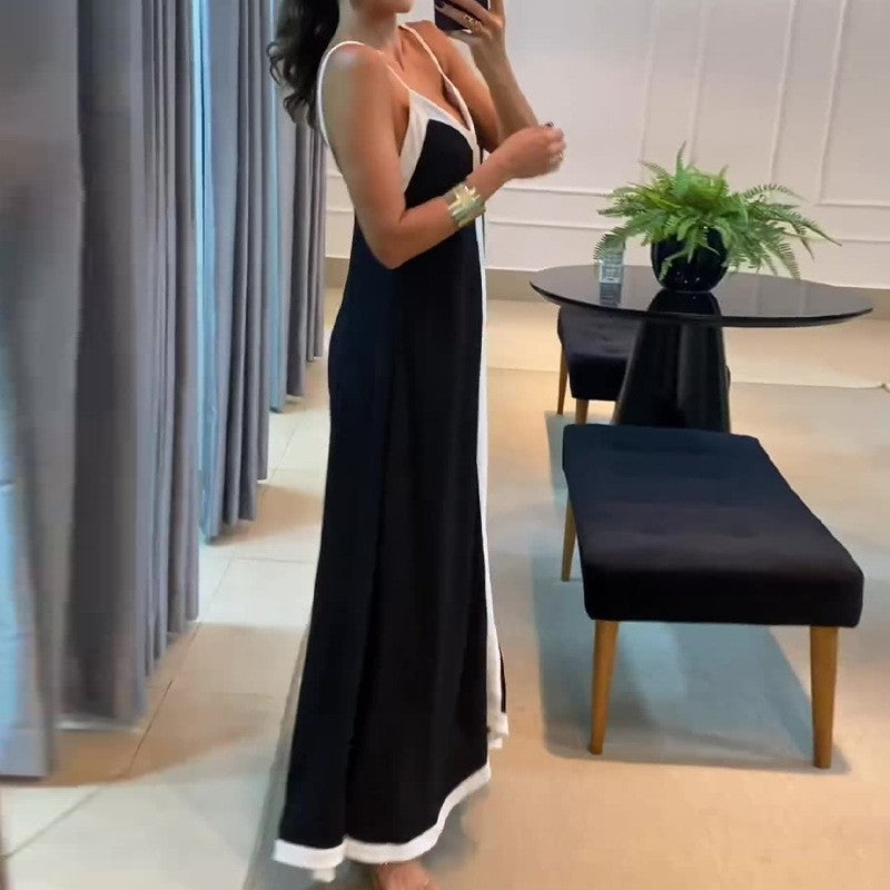 Damen Elegantes Maxikleid mit tiefem V-Ausschnitt und seitlichem Schlitz Stalluxe