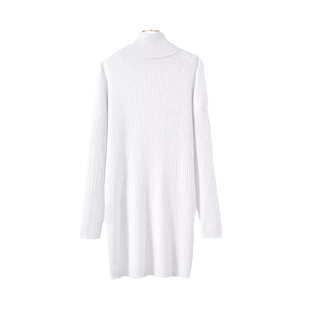 Damen Strickkleid mit hohem Kragen und feinem Rippenmuster Stalluxe