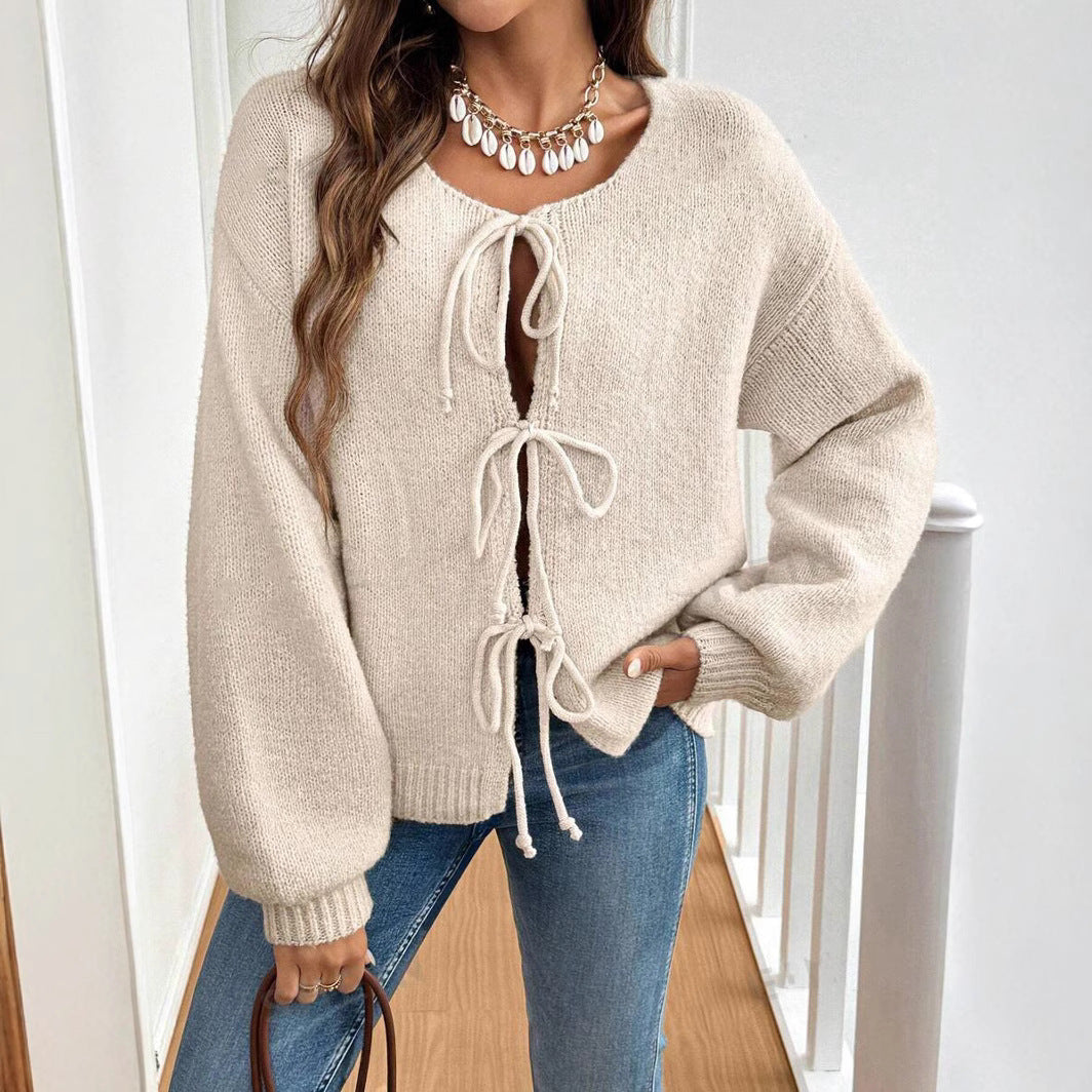 Damen lässiger Strickcardigan mit Bindebändern Stalluxe
