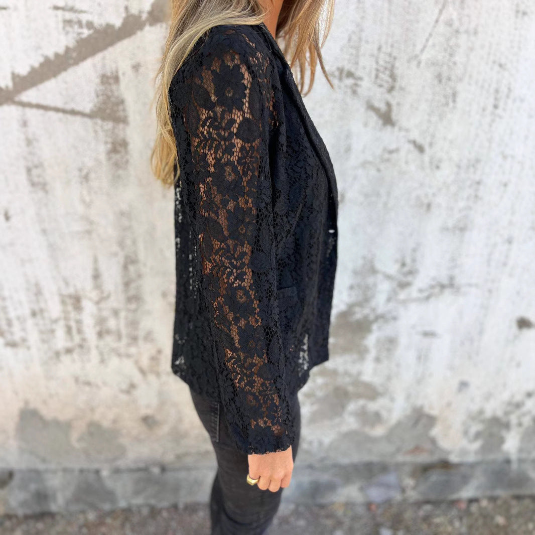 Damen Transparente Spitzenjacke mit elegantem Schnitt Stalluxe