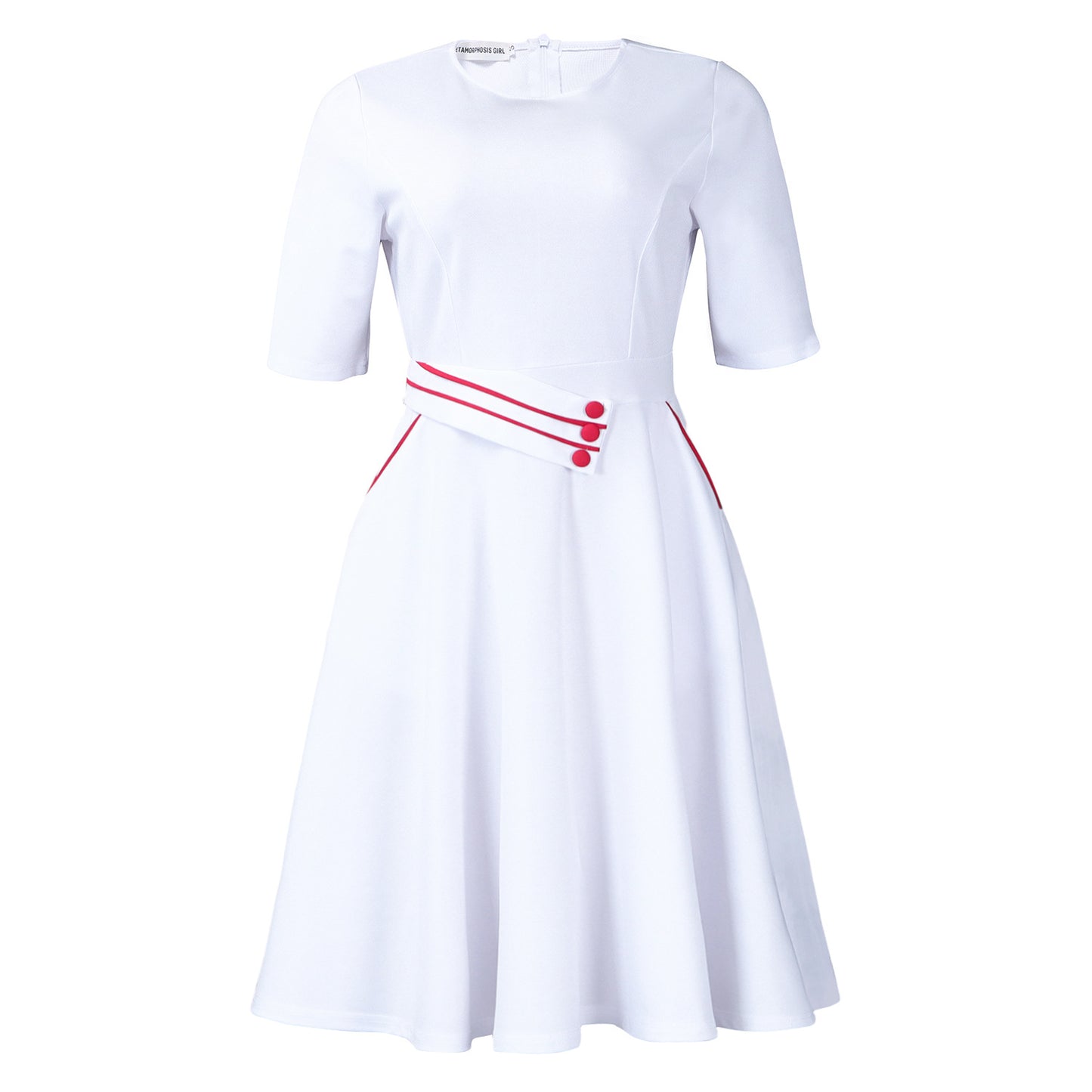 Damen A-Linien Kleid mit eleganten Knopfdetails und schwingendem Rock Stalluxe