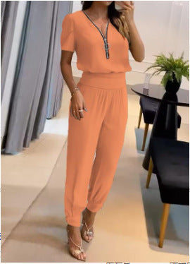 Damen Jumpsuit mit V-Ausschnitt und Gummizug Stalluxe