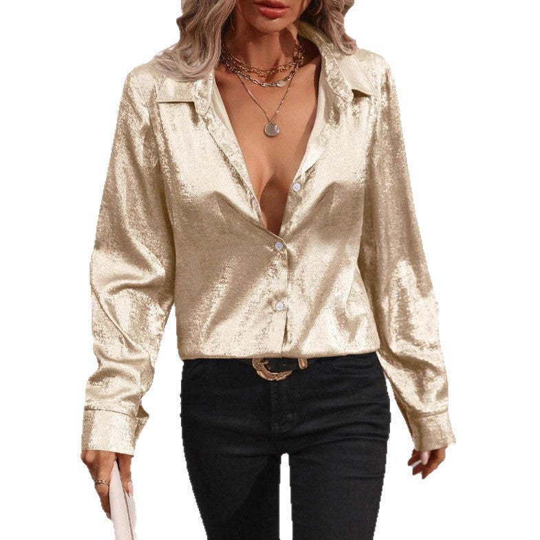 Damen Glamouröses Hemdblusenshirt mit schimmerndem Finish Stalluxe