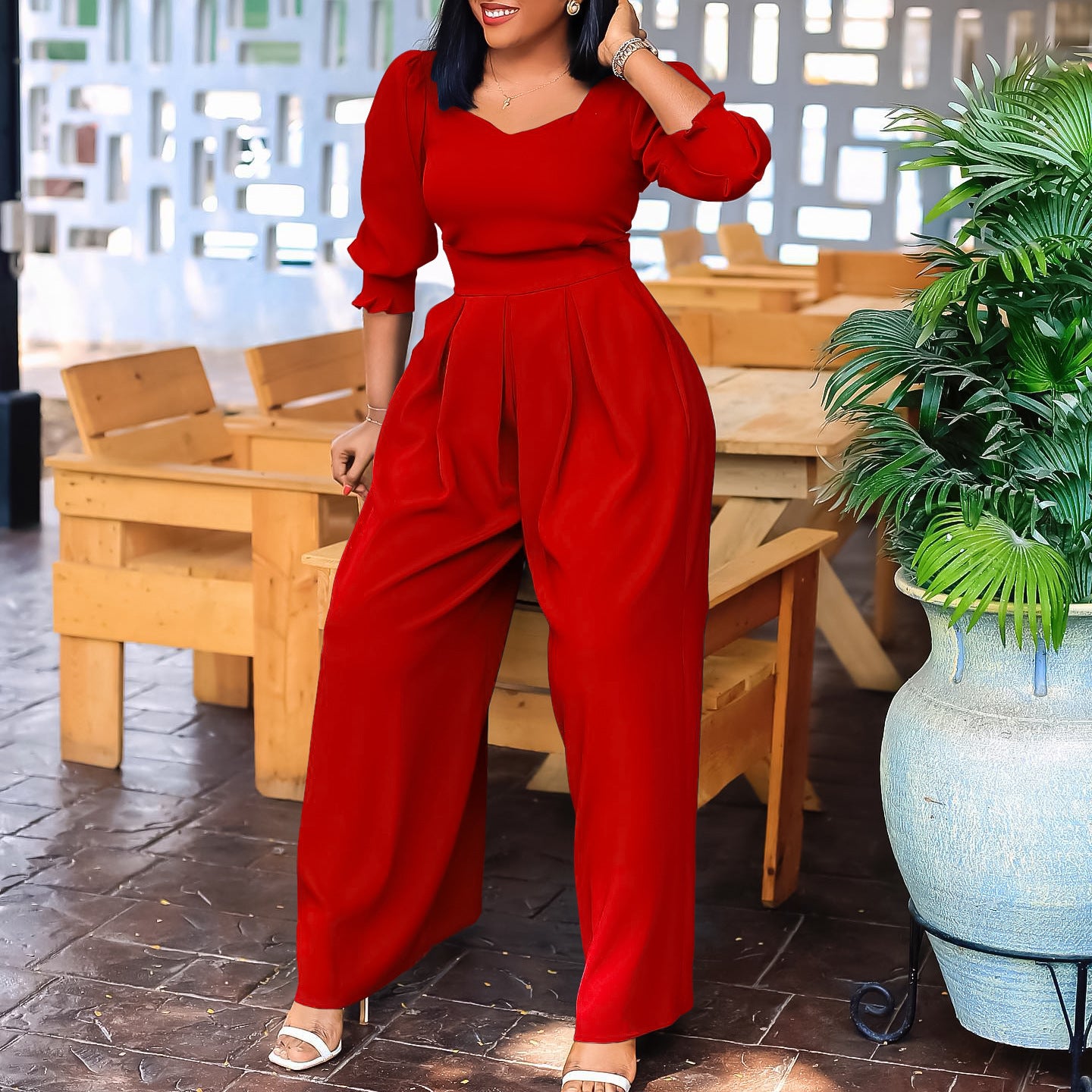 Damen Eleganter Jumpsuit mit langem Arm und taillierter Silhouette Stalluxe