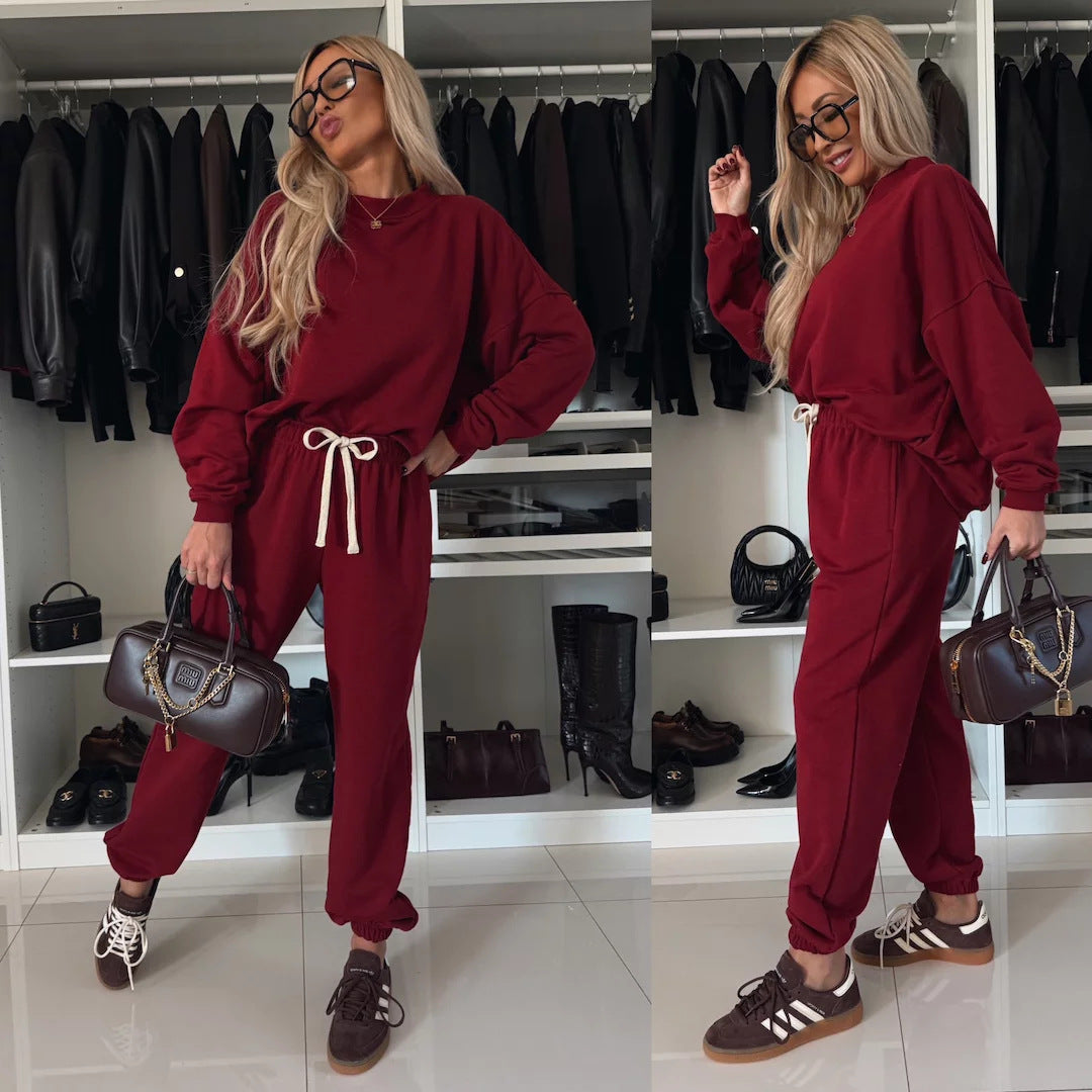 Damen lässiger Fleece-Jogginganzug mit elastischem Bund und weit geschnittenem Oberteil Stalluxe