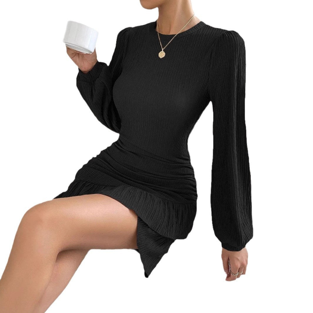 Damen figurbetontes Kleid mit Rüschendetails und langen Ärmeln Stalluxe