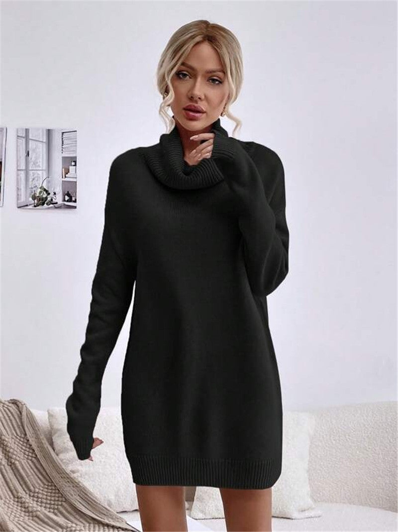 Damen Knitdress mit hohem Kragen und Oversized-Schnitt Stalluxe