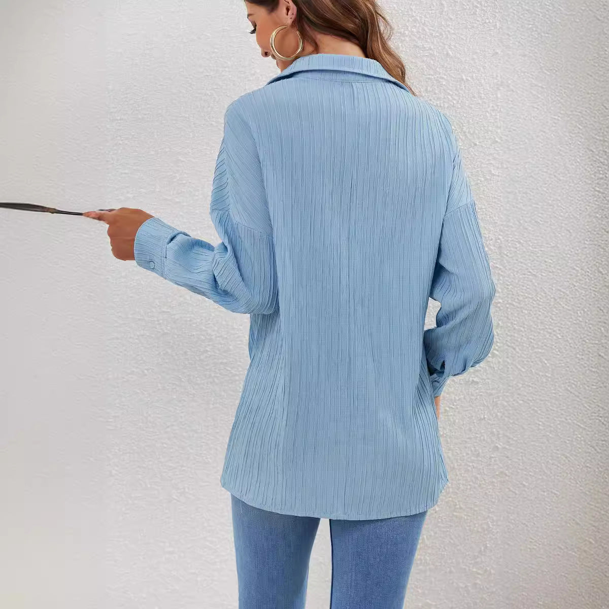 Damen lässige Hemdbluse mit Struktur und langen Ärmeln Stalluxe