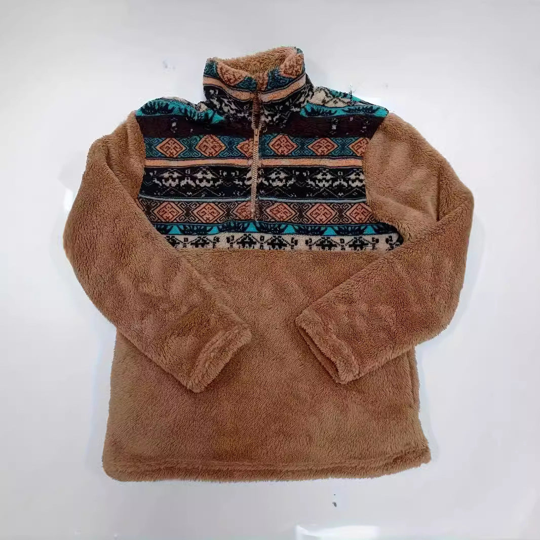Damen Fleece-Pullover mit floralem Muster und praktischem halbhohem Reißverschluss Stalluxe