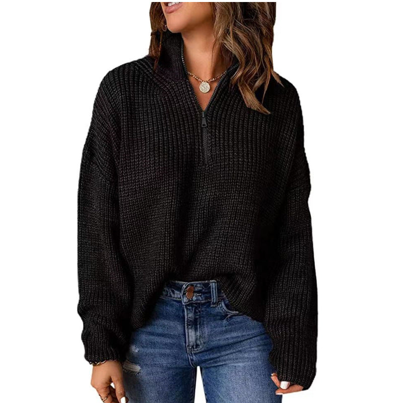 Damen Strickpullover mit kurzem Reißverschluss Stalluxe