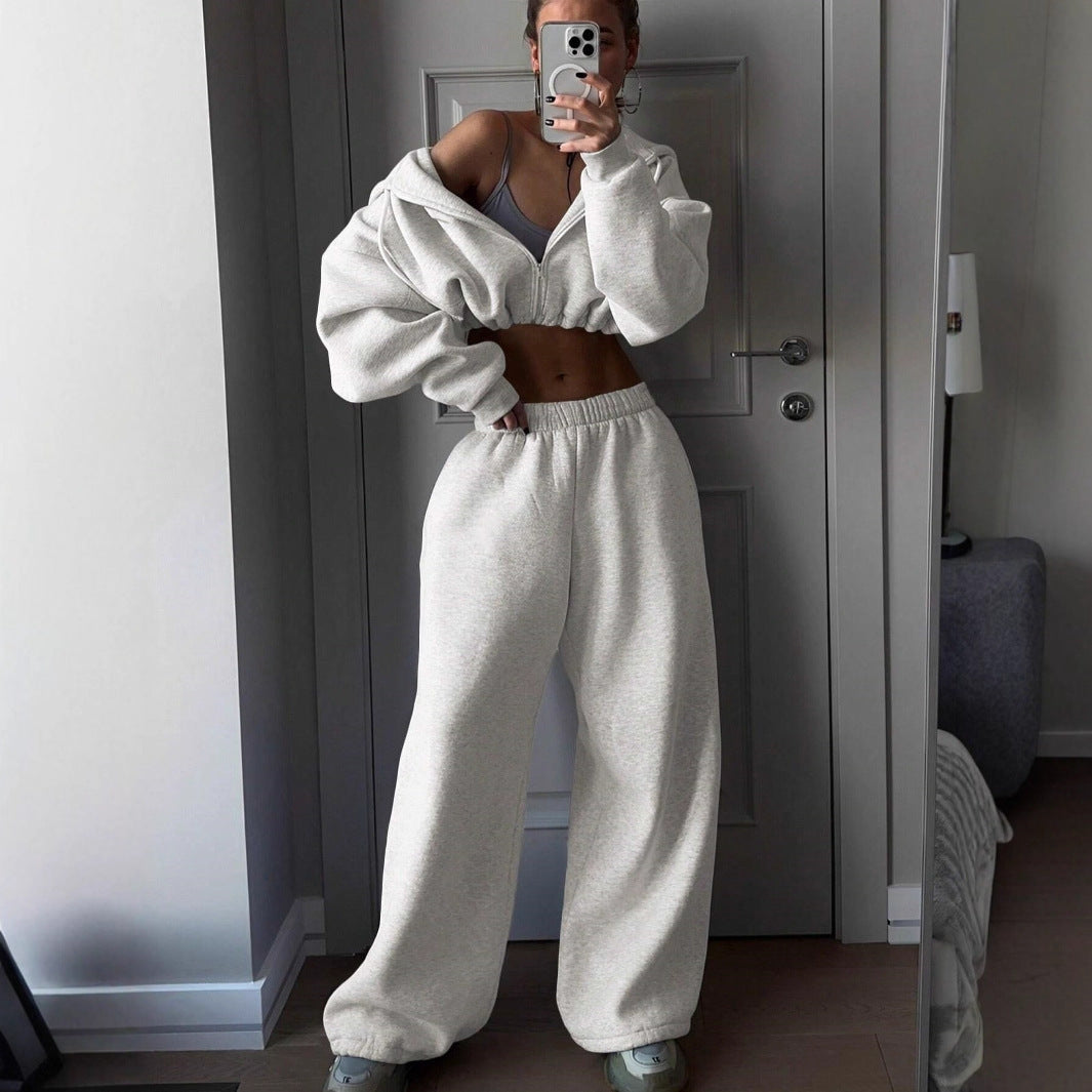 Damen lässiger cropped Kapuzenpullover und weite Jogginghose Set Stalluxe