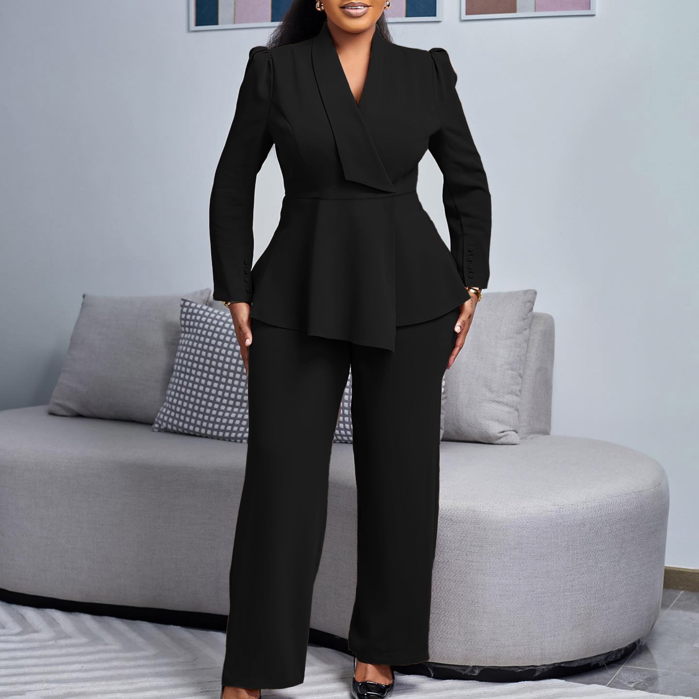 Damen elegantes Businessanzug-Set mit tailliertem Blazer und weitem Hosenbein Stalluxe