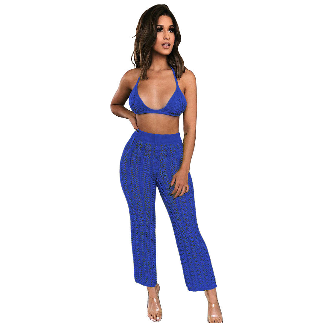Damen Strick-Set mit hochgeschnittenem-Hosen und minimalistischen Top Stalluxe
