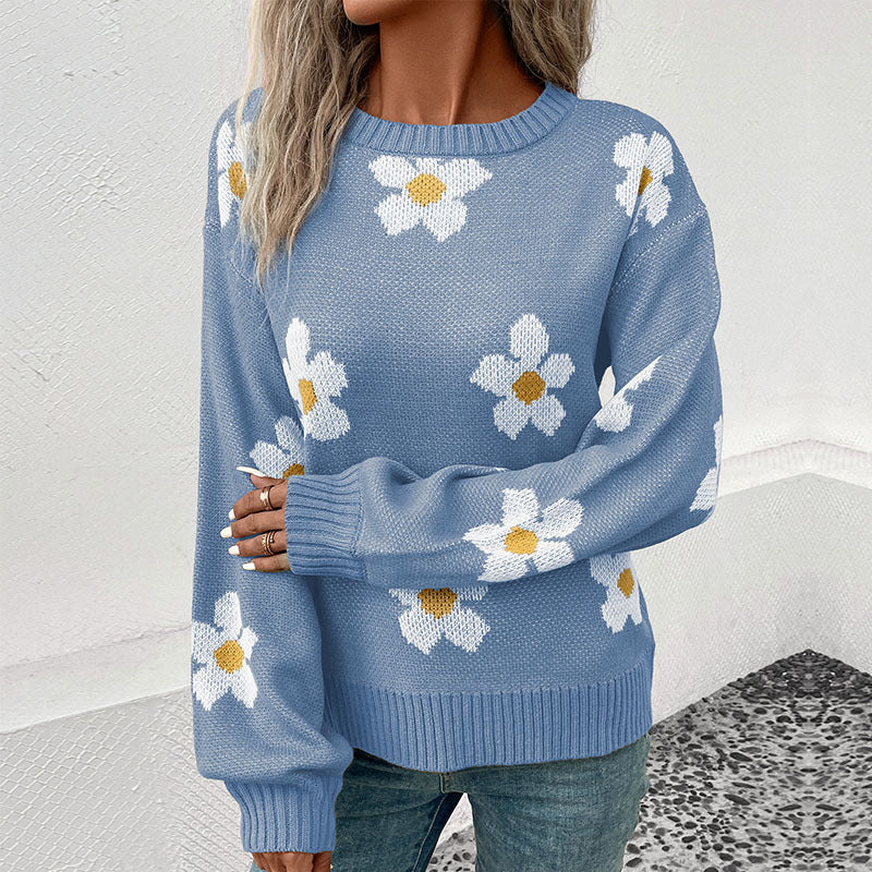 Damen Strickpullover mit floralen Akzenten und weitem Schnitt Stalluxe