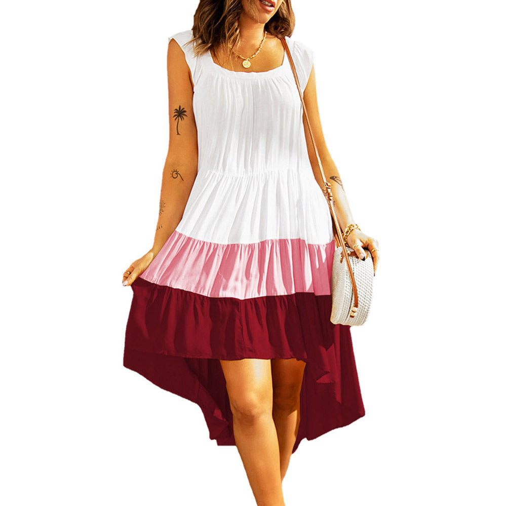 Damen Rüschenshirt Farbblock Midi Kleid Stalluxe