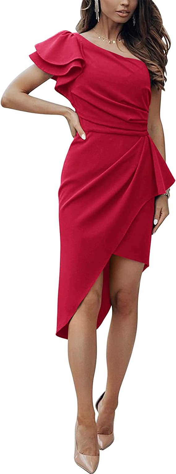 Damen Elegantes Wickelkleid mit asymmetrischem Saum und Rüschendetails Stalluxe