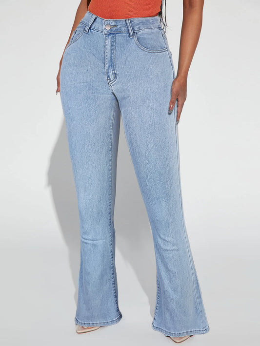 Damen Flared Jeans mit floralem Stickdesign und hohem Taillenschnitt Stalluxe