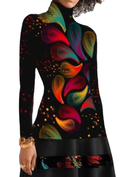 Damen Strickkleid mit hohem Kragen und floralem Saum Stalluxe