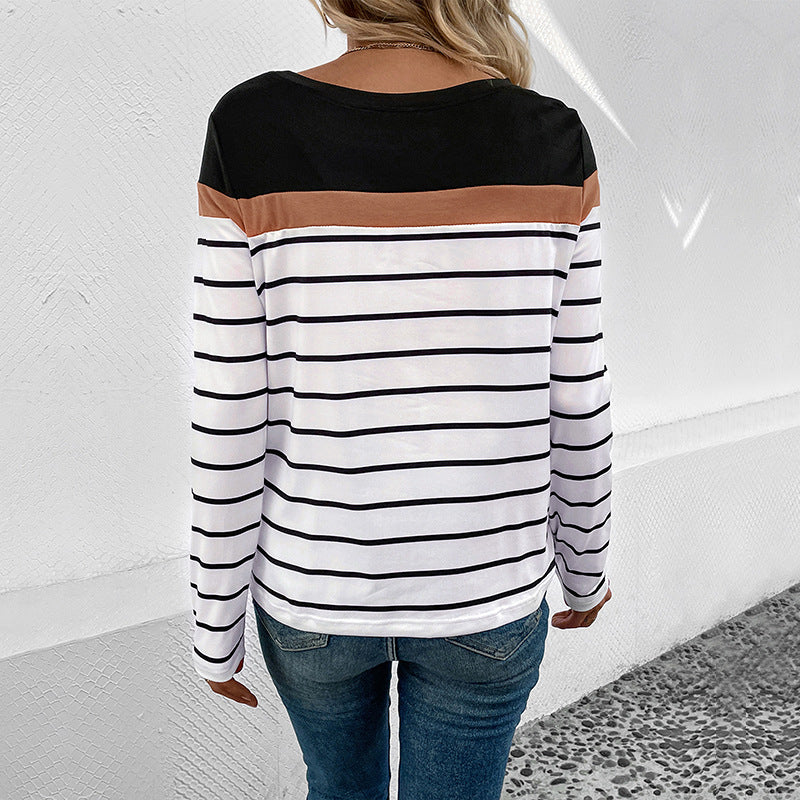 Damen gestreiftes Langarmshirt mit modischem Schnitt und elegantem Rundhalsausschnitt Stalluxe