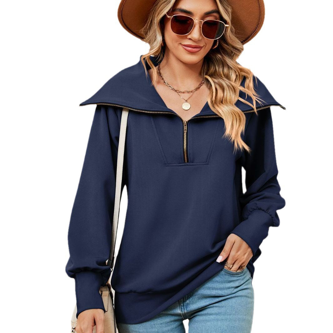 Damen Pullover mit modernem Stehkragen und Reißverschluss Stalluxe