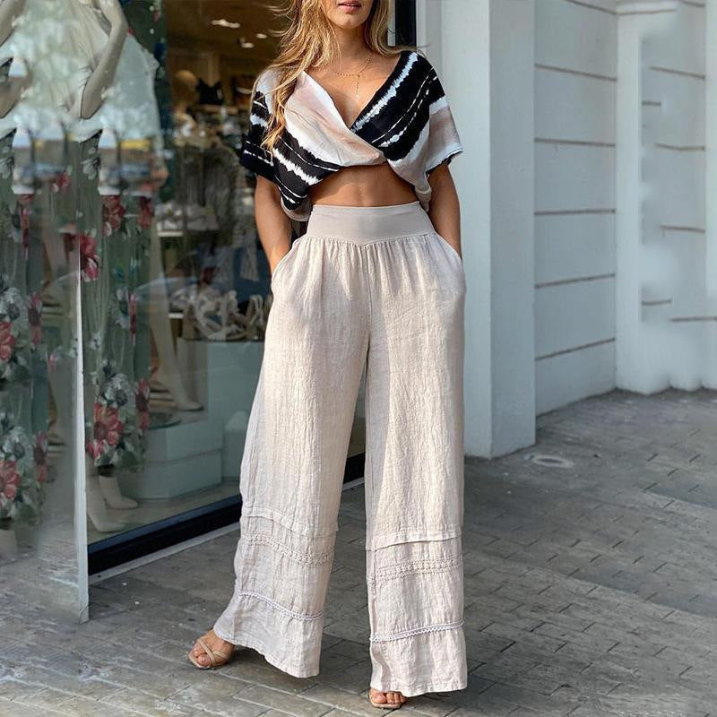 Damen Palazzo-Hose mit elastischem Bund und feinen Details Stalluxe