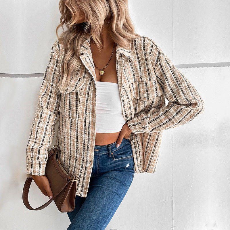 Damen gestreifte Utility-Jacke mit Brusttaschen und strukturierter Oberfläche Stalluxe