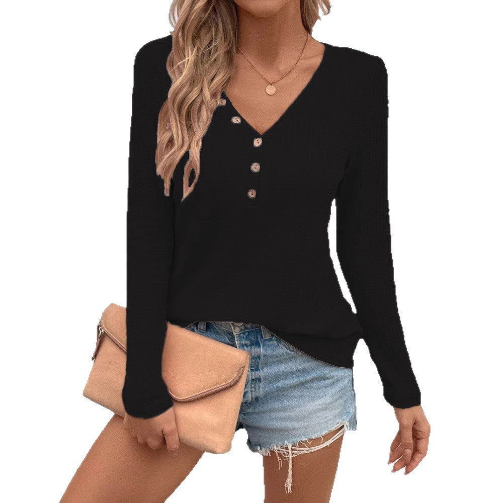 Damen Stretchiger V-Ausschnitt Pullover mit Knöpfen Stalluxe
