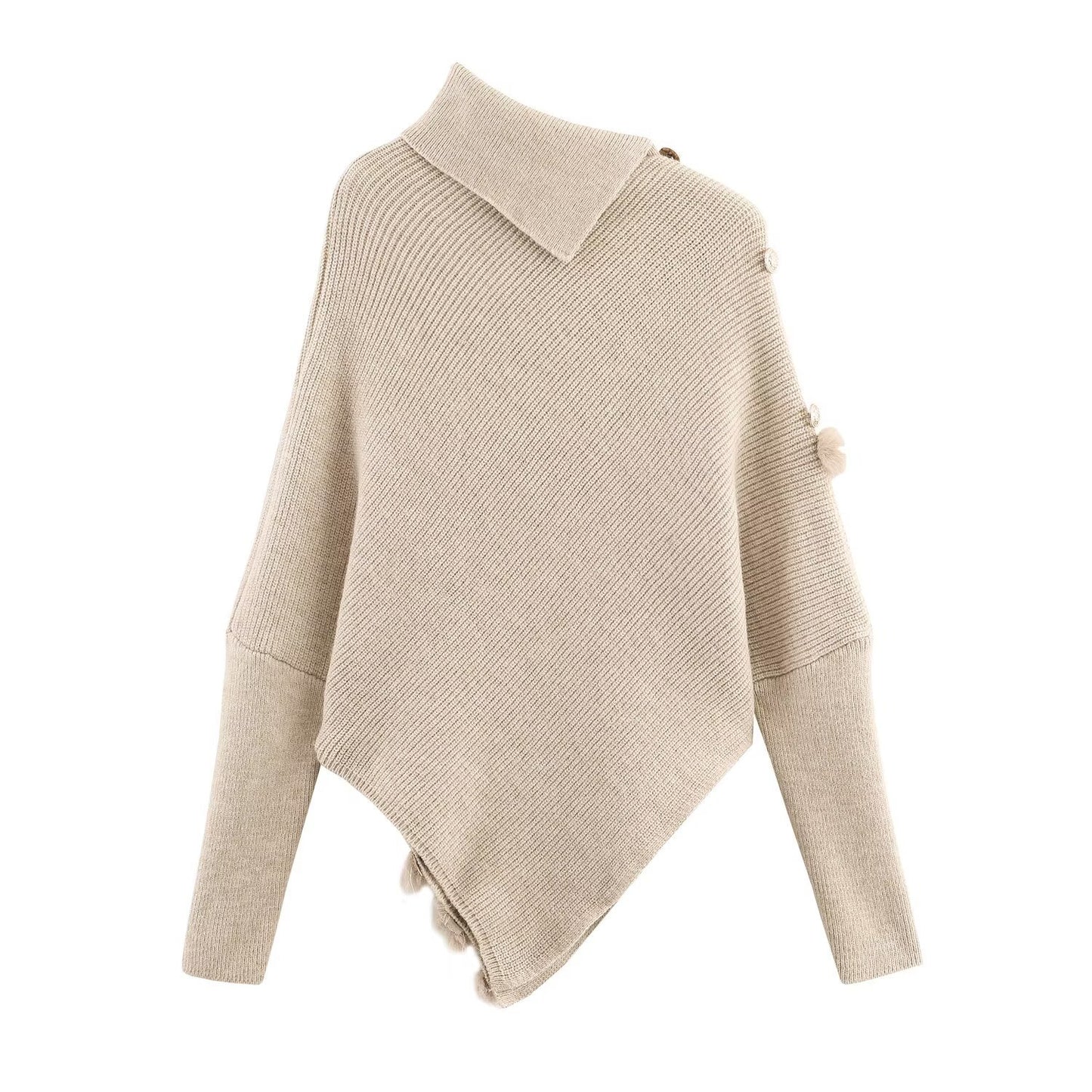 Damen modischer Poncho mit luxuriösem Fellbesatz und innovativem Schnitt Stalluxe