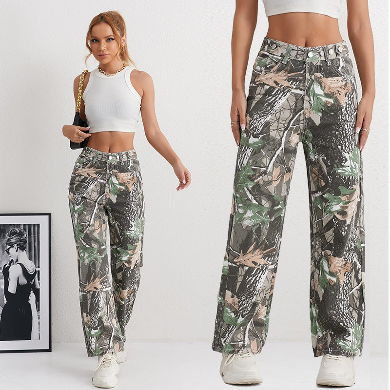 Damen Cargohose im Camouflage-Design mit hoher Taille Stalluxe