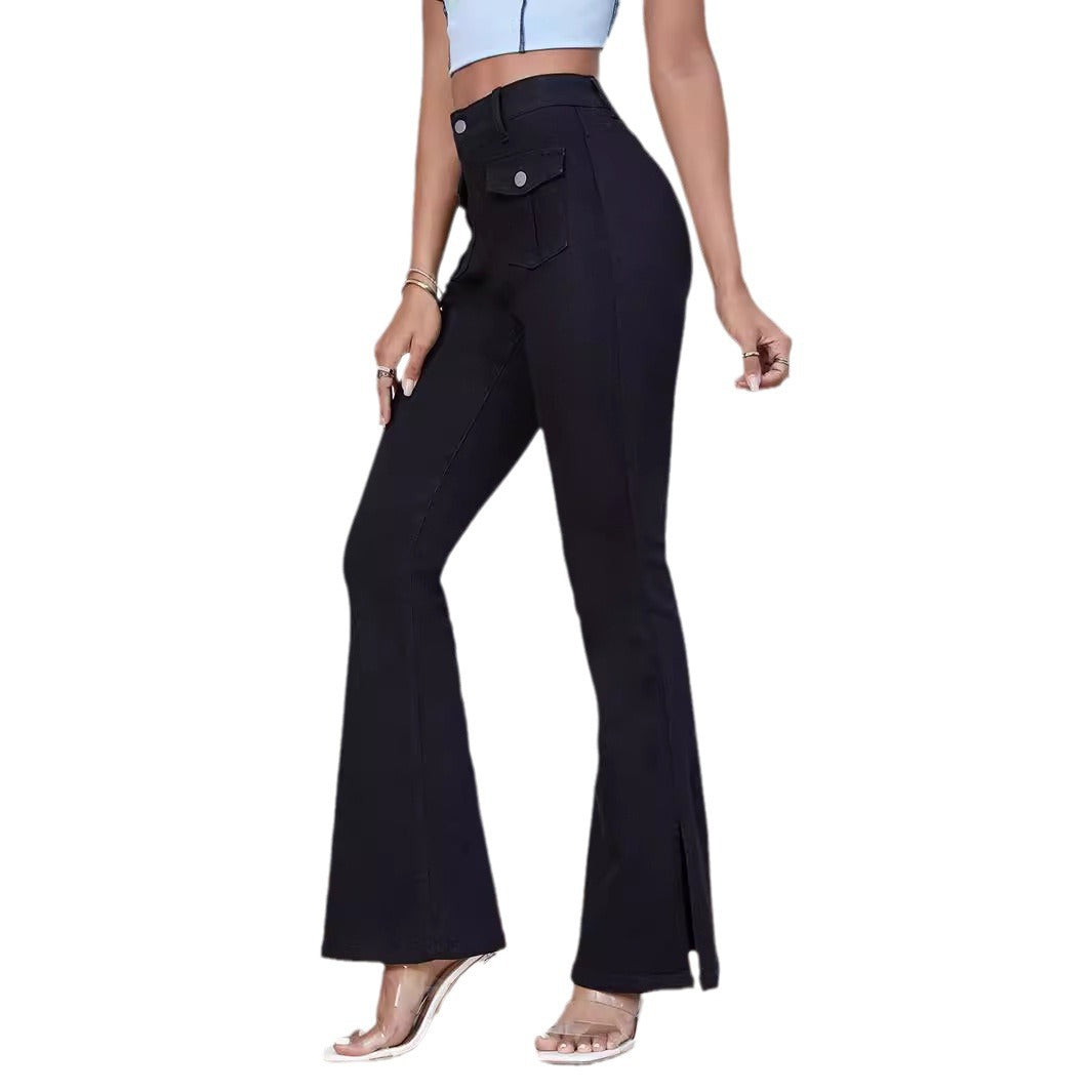Damen Flared Jeans mit seitlichen Schlitzen und praktischen Taschen Stalluxe